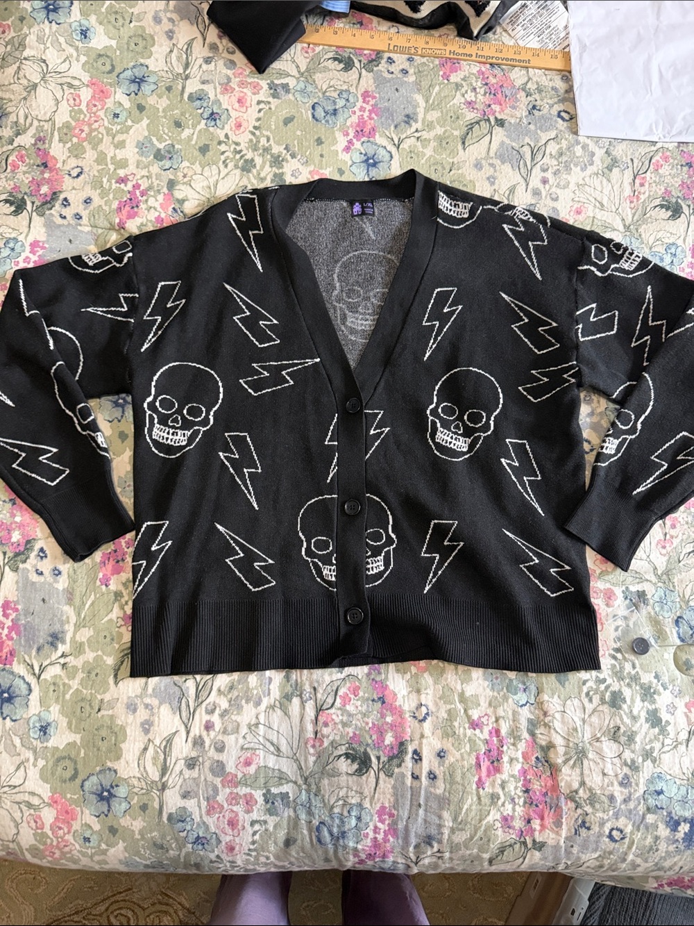Skull & Lightning Black Button-Front Sweater Cardigan